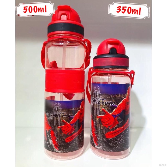 Bình nước có ống hút Hello Kitty, Elsa, Nhện cho bé dung tích 350ml, 500ml