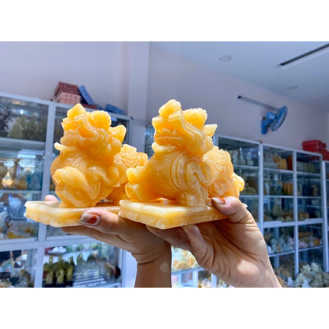 Cặp tỳ hưu đá ngọc hoàng long 20cm 15cm vip  có kiểm định