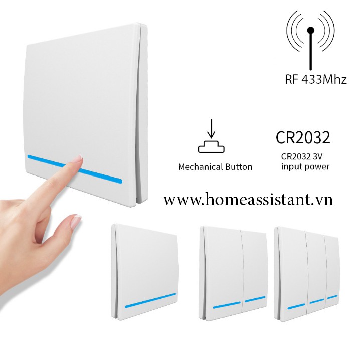 Công Tắc Phát Sóng RF 433Mhz Nút Bấm Điều Khiển Từ Xa Dán Tường Hình Vuông RFX01