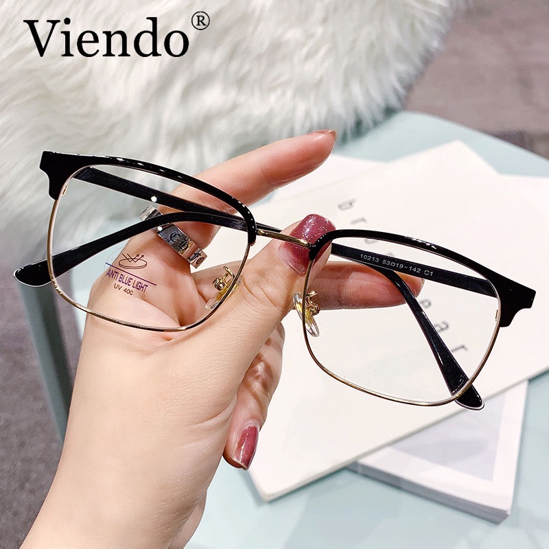 Kính cận VIENDO gọng kim loại tròng vuông chống tia xanh nhiều màu phong cách cao cấp(có thể cắt cận thị ống kính)