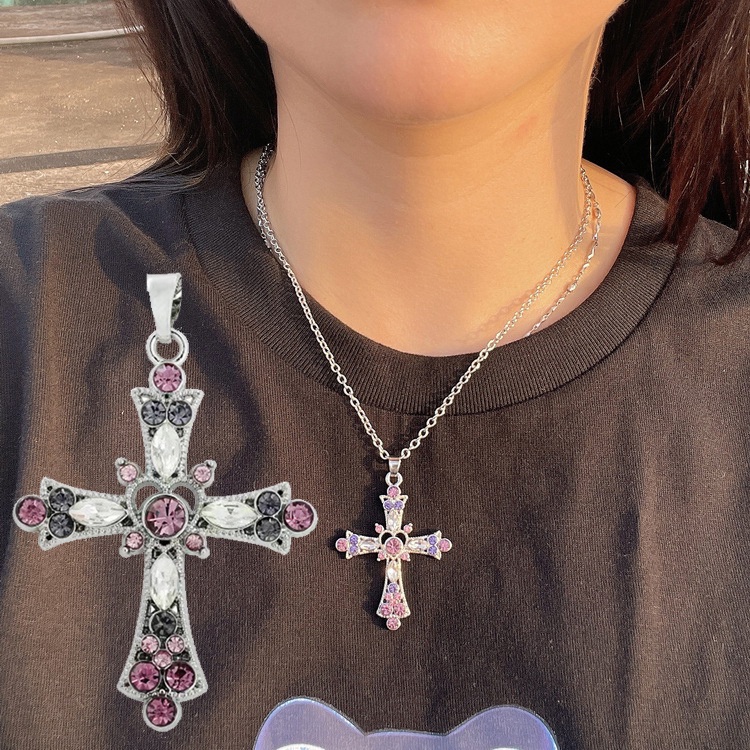 Vòng cổ Mặt Thánh Giá Đính Đá Zircon Màu Tím Phong Cách Gothic Punk Cổ Điển Thời Trang Cho Nam Và Nữ