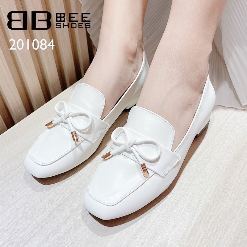 BEESHOES - GIAY MOKA NỮ MŨI VUÔNG CHẤT DA MỀM - GIÀY NỮ ĐẾ CAO 3 PHÂN GÓT VUÔNG ĐI SIÊU ÊM CHÂN SẮN MÀU  BE-TRẮNG 201084