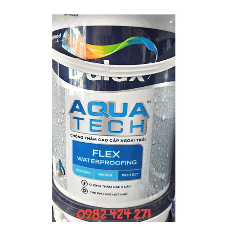 Chất chống thấm Tường ngoài trời Dulux Aquatech Flex Waterproofing W759 Không cần pha xi măng -Xám nhạt/đậm Lon 6kg