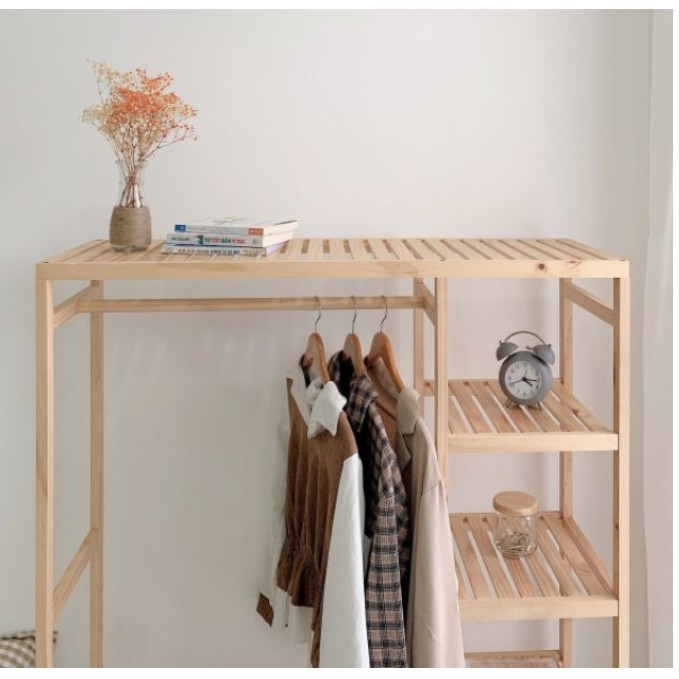 Kệ treo quần áo, tủ treo đồ,giá treo quần áo gỗ thông nhập khẩu 2 khoang SIZE LỚN- DECOR HT