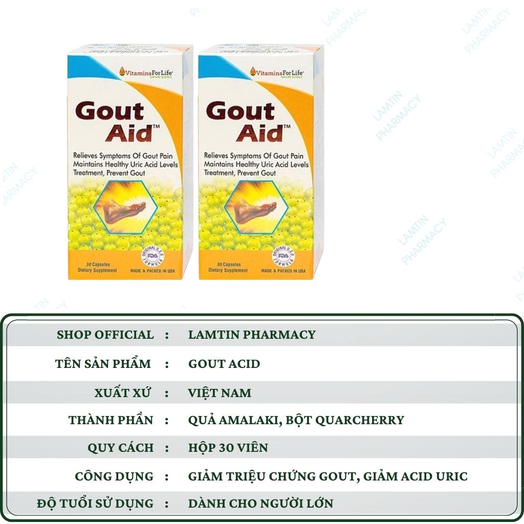 ✅(Chính Hãng) Gout Aid Vitamins For Life - hỗ trợ giảm acid uric, phòng ngừa gout (lọ 30 viên)