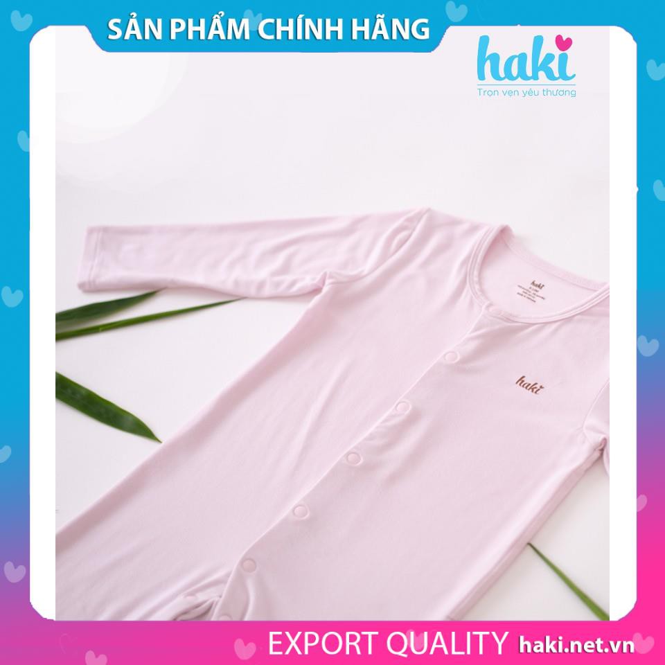 Bộ body liền dài tay cho bé sơ sinh, bodysuits dài tay cài giữa vải sợi tre siêu mềm (Bamboo) HAKI BB007