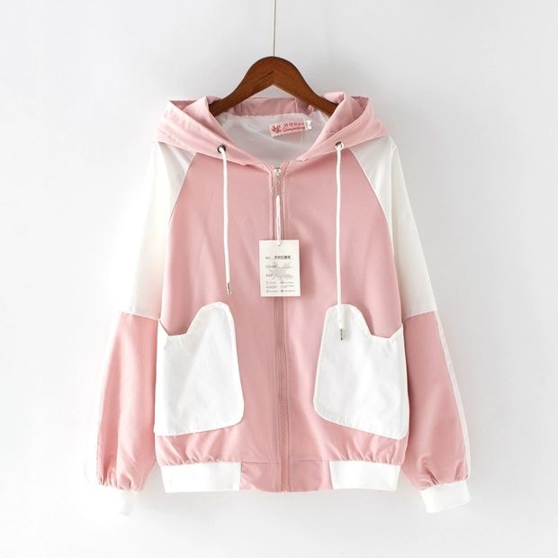 Áo Khoác Nữ Vải Dù Có Nón Khóa Kéo Siêu Xinh Họa Tiết Chữ Blooming | KD40