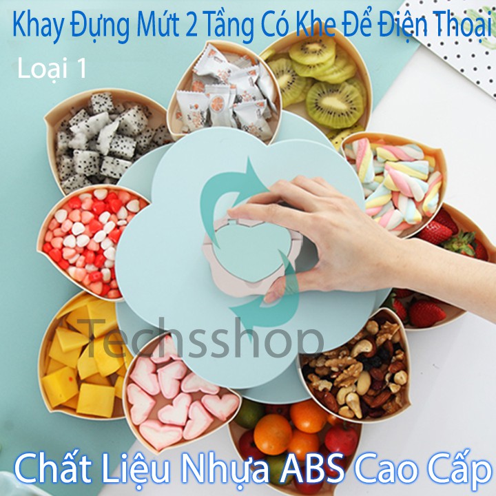 Khay Đựng Mứt Xoay 2 Tầng Có Nắp Để Điện Thoại Nhựa ABS Dày Và Cứng Cáp