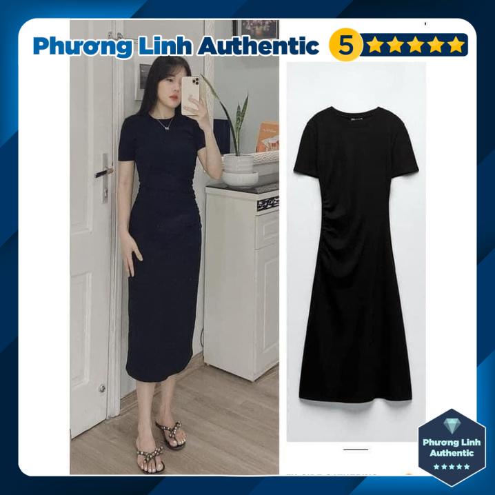 Váy thun gân dáng dài form nhỏ ôm body nhún eo 2 bên Zara Auth New Tag có sẵn 4424/301 4424301