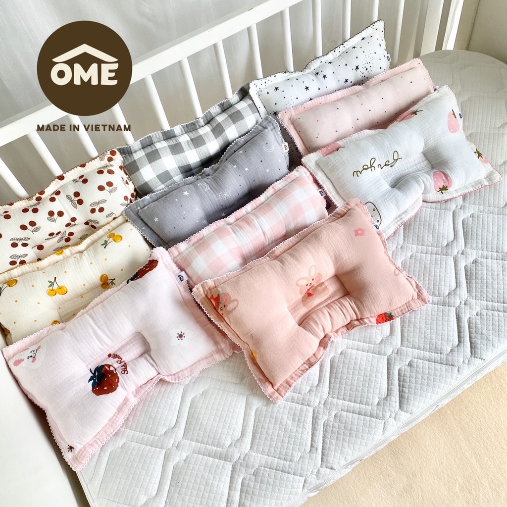 Gối chống méo đầu cho bé sơ sinh vải sợi tre Ôme