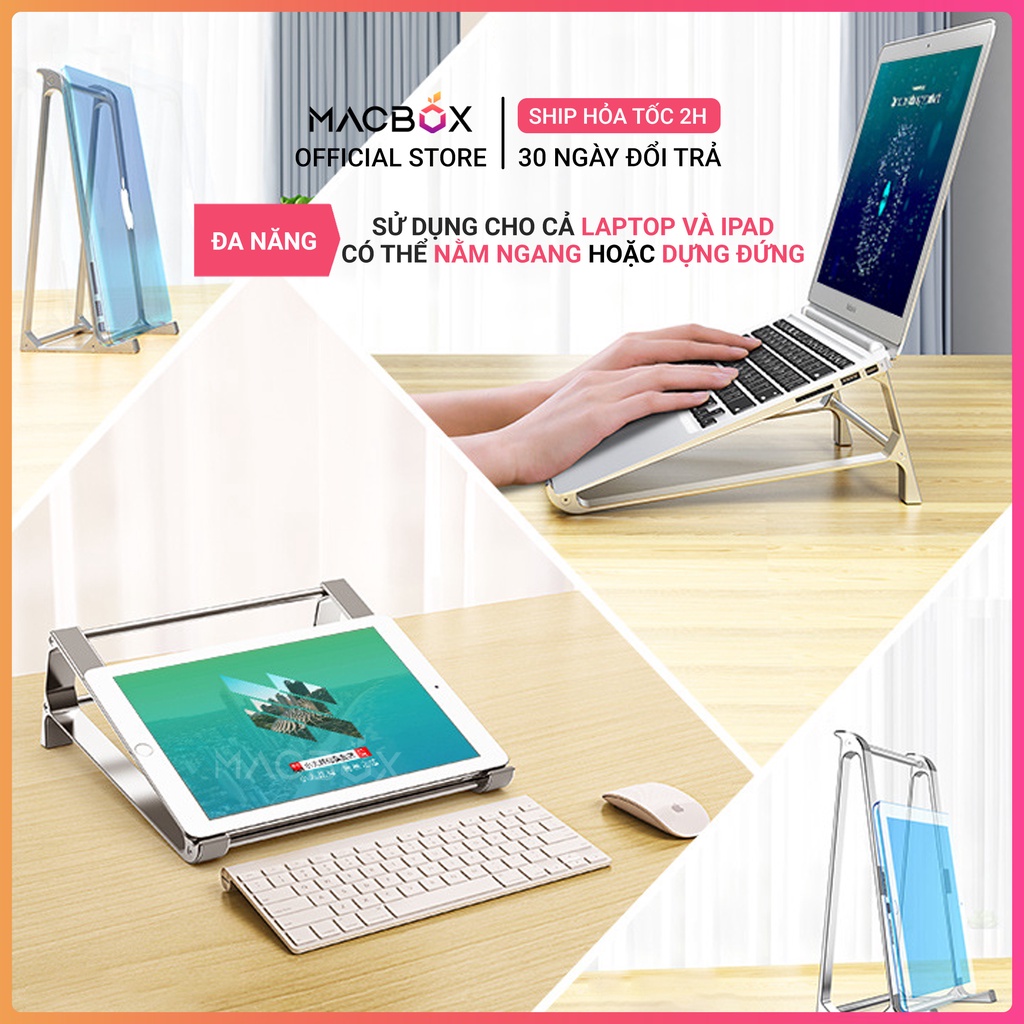 Giá đỡ Laptop Macbook Máy tính bảng, iPad 2in1 P5. Đế tản nhiệt &amp; giá kê laptop hợp kim nhôm có thể dựng đứng