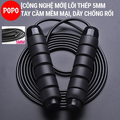 Dây nhảy giảm cân POPO lõi dây thép 5mm, tay nắm thoáng khí tập thể lực, thể dục, tập Gym, boxing