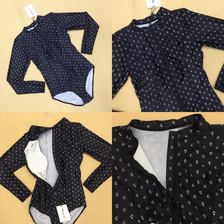 CÓ SẴN bộ đồ bơi nữ liền mảnh kéo khóa trước đen họa tiết nhí | BigBuy360 - bigbuy360.vn