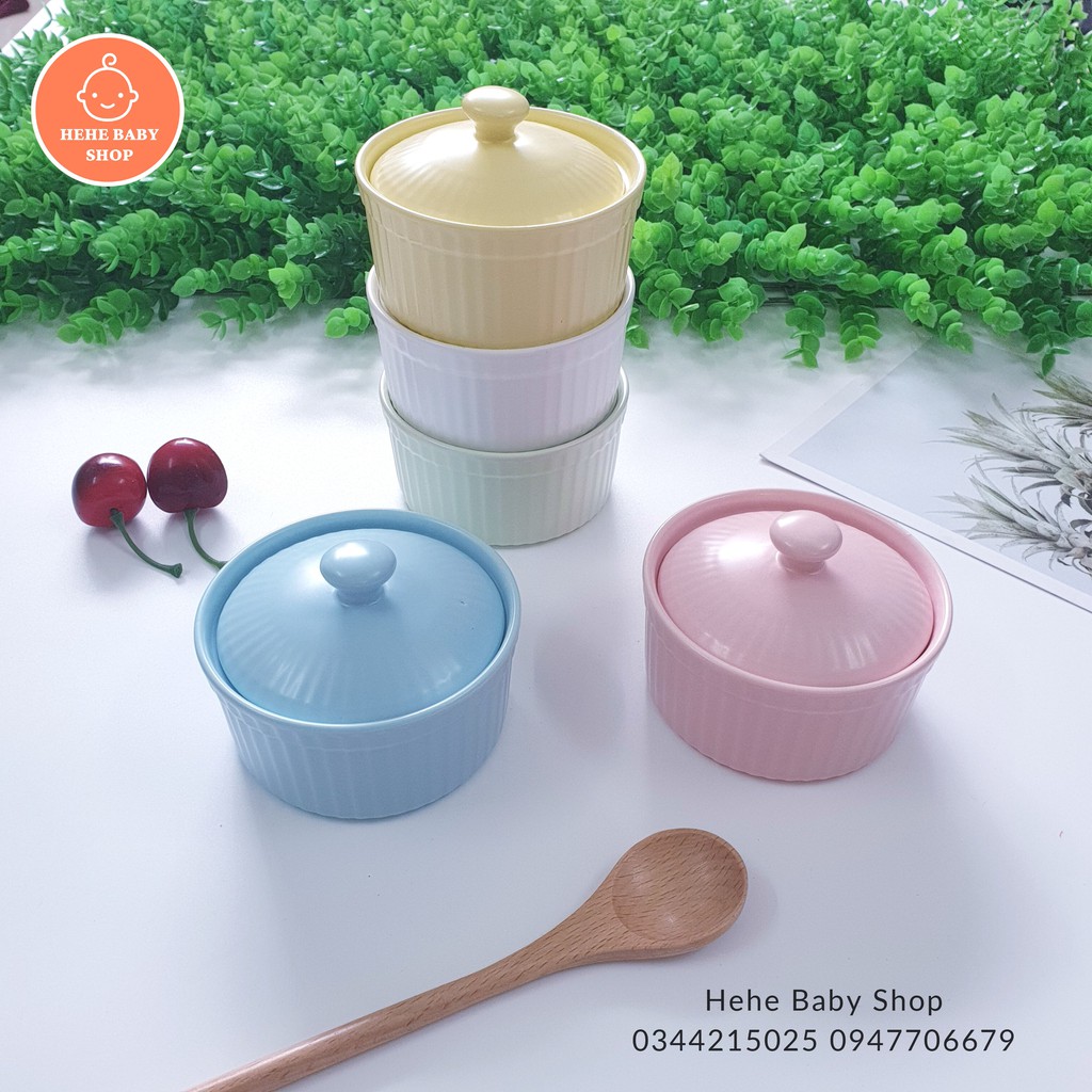 Bát Ăn Dặm Gốm Sứ Ramenkin Có Nắp 150ml