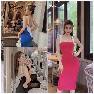 Đầm body hai dây cột nơ sau lưng chất thun co giãn tốt có 3 màu kèm hình thật, váy hai dây ôm body thun nữ MIDORI247