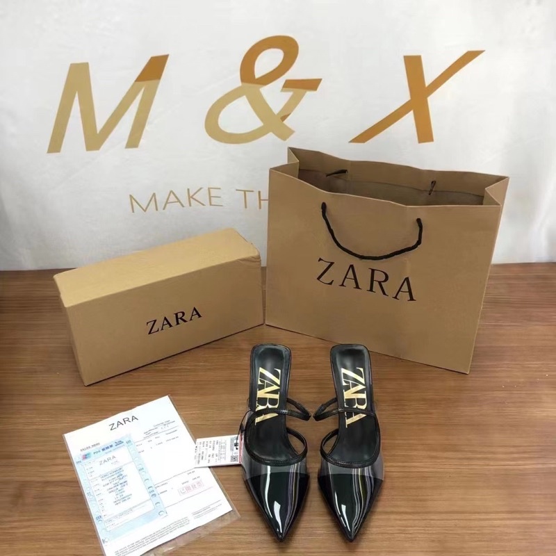 Giày sục zara mica quai trong gót nhọn xuất dư fullbox