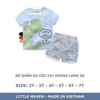 BỘ QUẦN ÁO LITTLE MAVEN CỘC TAY KHỦNG LONG KẺ 2018