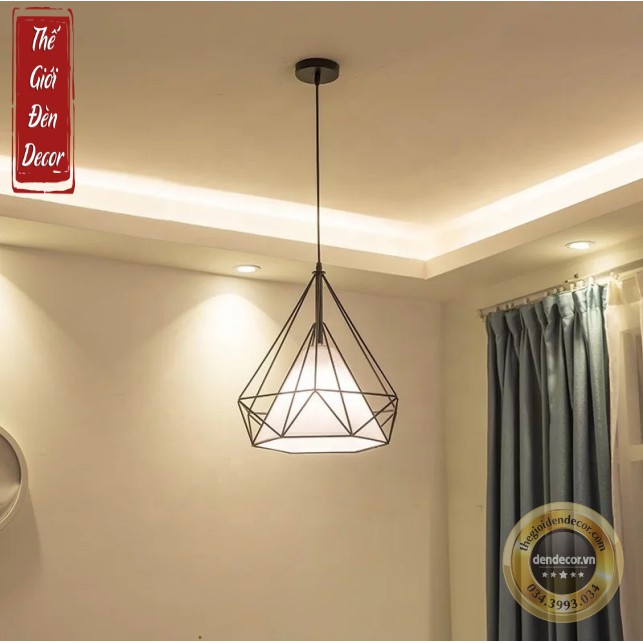 Đèn thả đơn T034 , đèn trang trí kim cương khung sắt sơn tĩnh điện D250