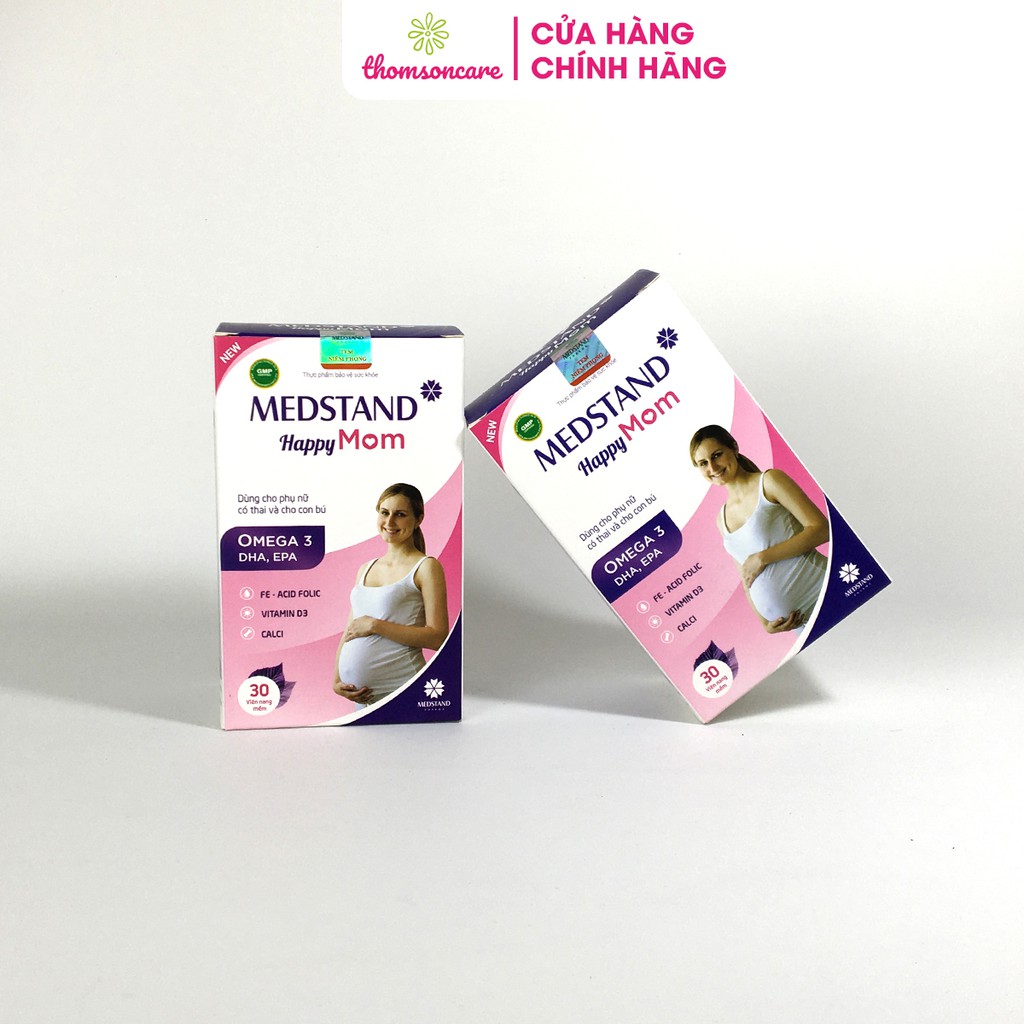 Medstand Happy Mom viên uống bổ sung dưỡng chất và vitamin omega 3 dha cho thai nhi hộp 30 viên tăng cường sức đề kháng