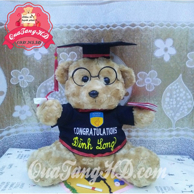 Gấu Bông Tốt Nghiệp Xoắn Nâu 35cm - quà tặng tốt nghiệp