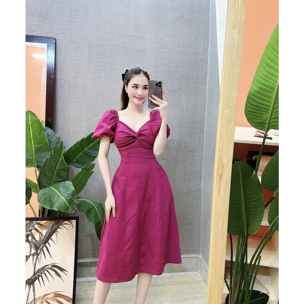 ĐẦM CÔ VUÔNG XOẮN NGỰC TAY PHỒNG BIGSIZE 50.90KG