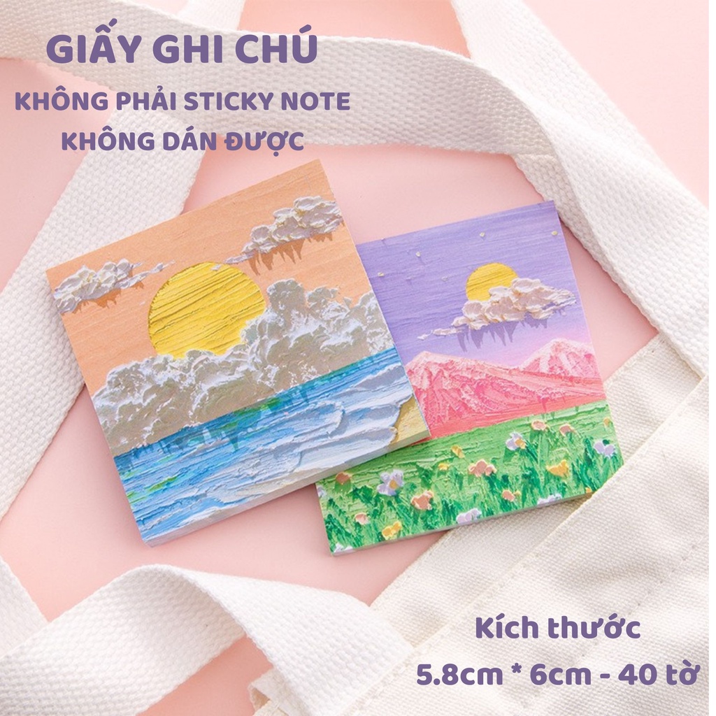 (Không dán được) Giấy note tranh sơn dầu 40 tờ trang trí sổ, giấy ghi chú họa tiết tranh vẽ