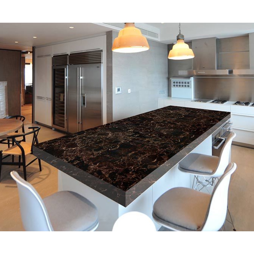 Decal tráng nhôm dán bếp ĐÁ HOA CƯƠNG NÂU ĐEN khổ 60cm có keo sẵn