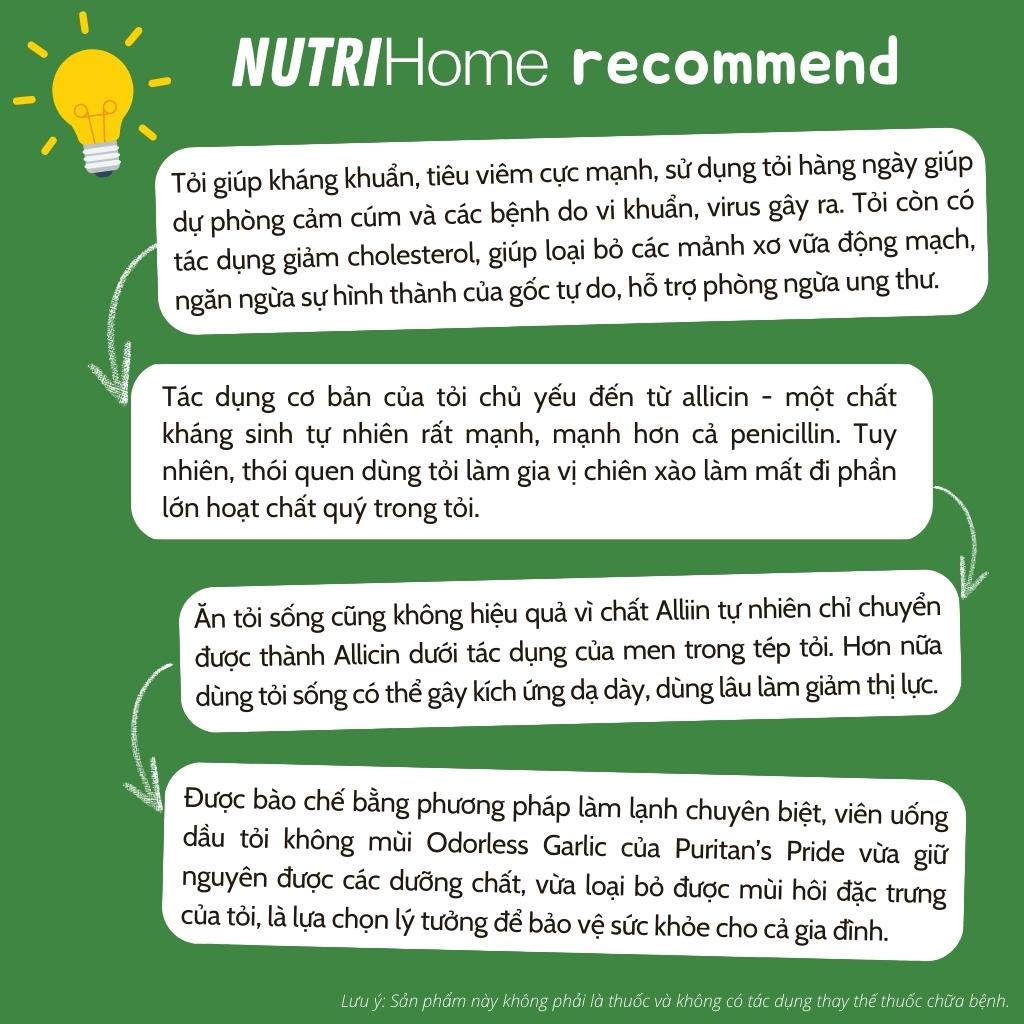 Viên uống dầu tỏi không mùi Puritan’s Pride Odorless Garlic 1000mg tăng cường hệ miễn dịch