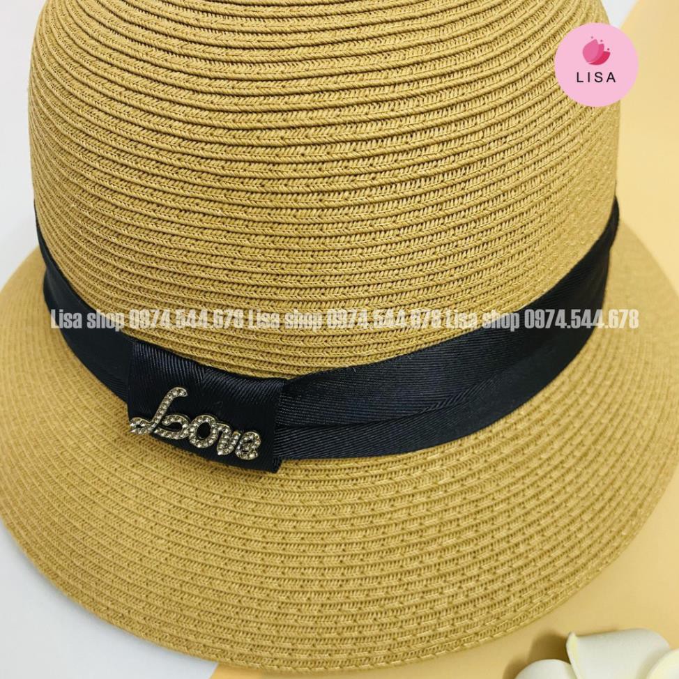 [FREESHIP-HÀNG LOẠI 1] Mũ cói, nón cói đi biển chữ love đính đá form chuẩn đẹp phong cách Hàn Quốc cho nữ, M28