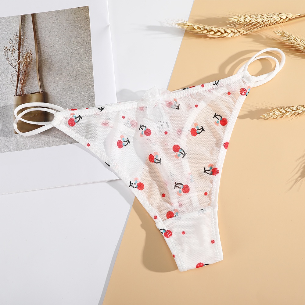 【Ready Stock】AIJOLEN Sexy Mesh Yarn Breathable Thong Panties Cute Fruit Pattern Women's G-string Briefs