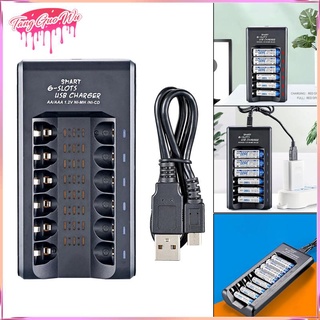 [Wishshopeeyx] Bộ sạc pin AA / AAA, Pin LI-Ion tự động bảo vệ quá mức có cổng USB 6 khe cắm USB thông minh cho Ni-MH Ni