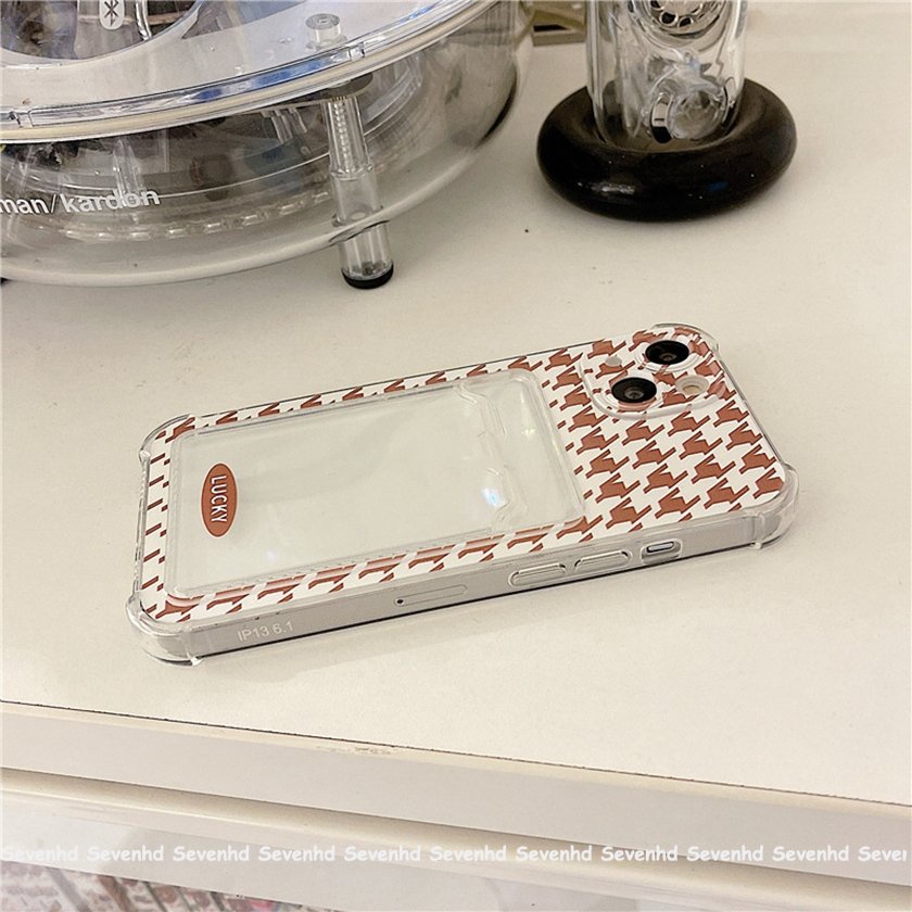 Compatible For iPhone 14 13 12 11 Pro Max X XR Xs Max 8 7 6 6s Plus SE 2020 Transparent Angel Eye Card Holder Phone Case Ins Fashion Thousand Bird Pattern Soft Cover