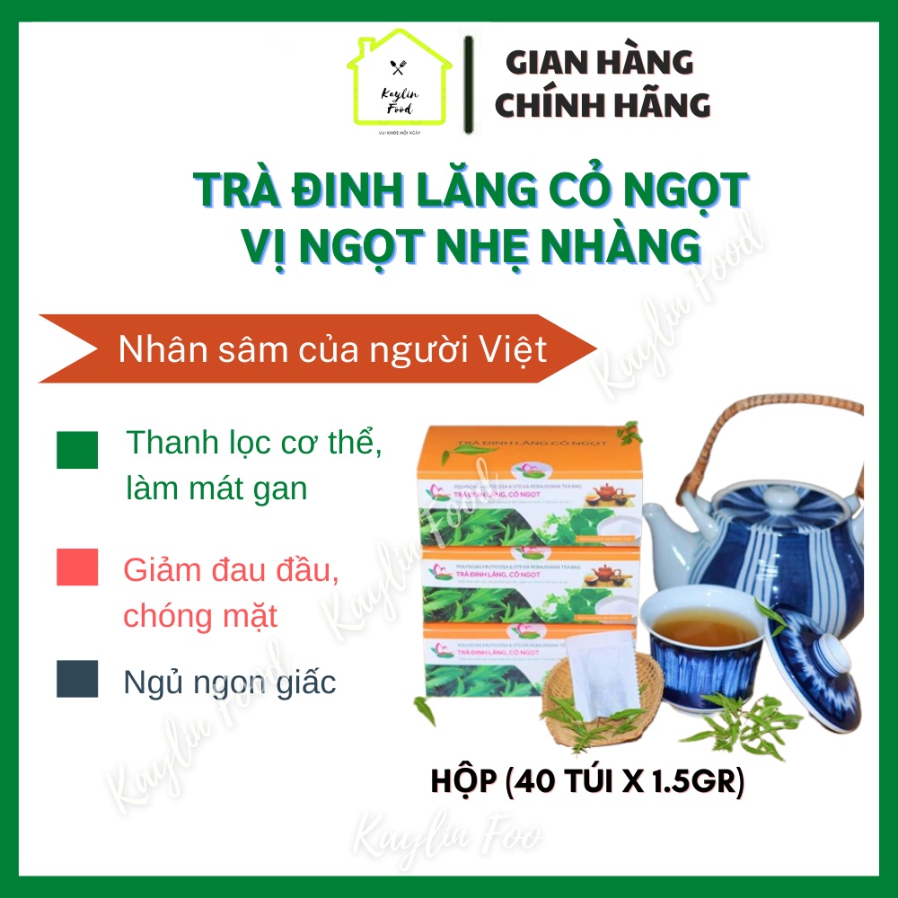 Trà đinh lăng cỏ ngọt hộp 40 túi lọc trà thơm vị ngọt nhẹ dễ uống hsd 9/3/2023