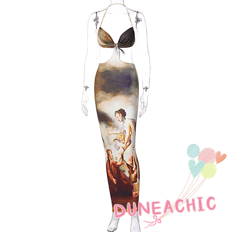 Đầm Dây Hở Lưng In Họa Tiết Thời Trang Quyến Rũ Cho Nữ