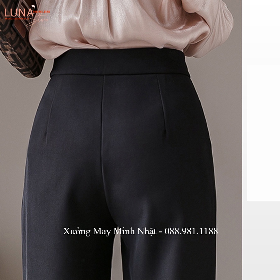 Quần tây nữ công sở đen dài basic cạp lưng cao ống đứng suông khóa kéo túi chéo - Vải tuyết mưa dày mặc đi học làm đẹp