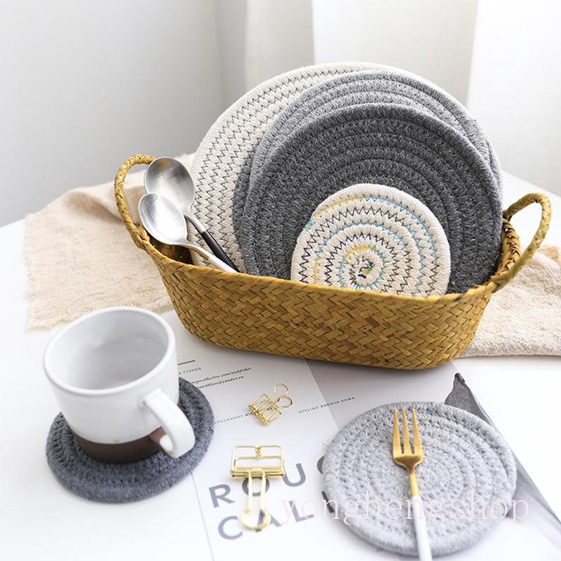 Tấm lót bàn ăn hình tròn bằng Cotton lanh cách nhiệt chống trượt tiện dụng cho nhà bếp