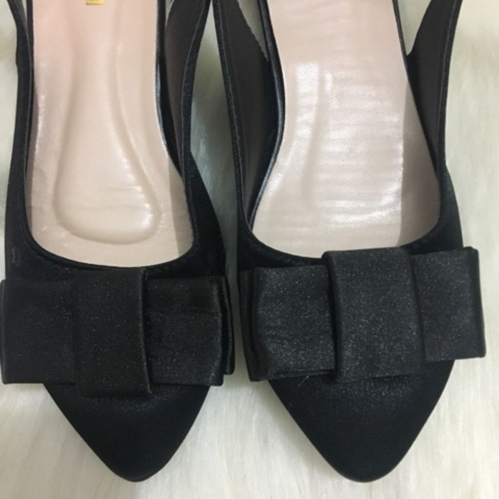 [Free Ship - Xả Kho 1 Ngày] Giày Sandal Bít Mũi Hở Gót Có Quai Hậu Đính Nơ Lụa Đế 2cm Điệu Đà Xinh Xắn