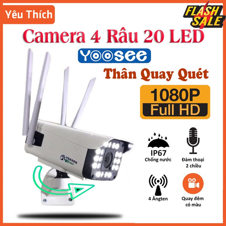 Camera Wifi Yoosee Ngoài Trời 20 LED 4 Râu Thân Xoay Full HD 1080P Giám Sát An Ninh Gia Đình Quay đêm có màu