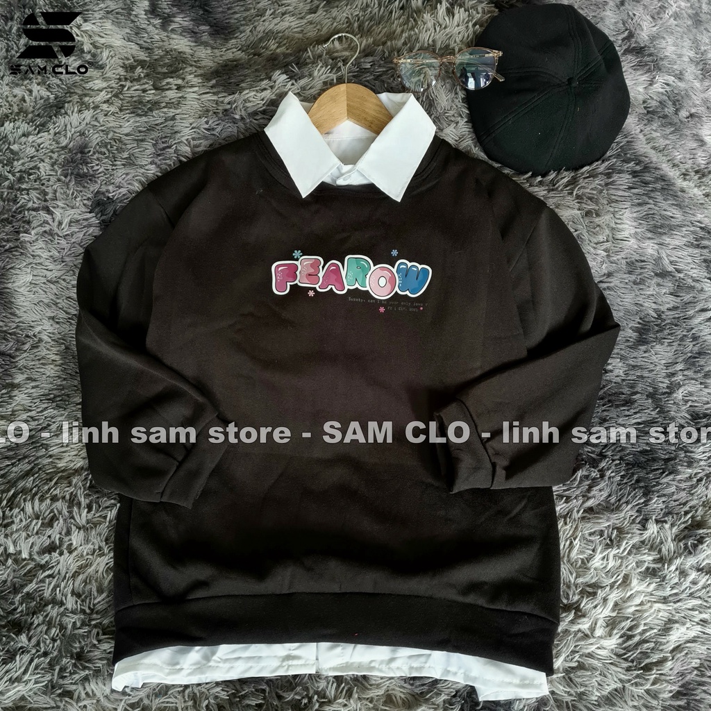 Áo SWEATER SAM CLO nữ không mũ NỈ 1 LỚP tay dài thu đông ULZZANG freesize dáng unisex in chữ FEAROW HOODIE | BigBuy360 - bigbuy360.vn