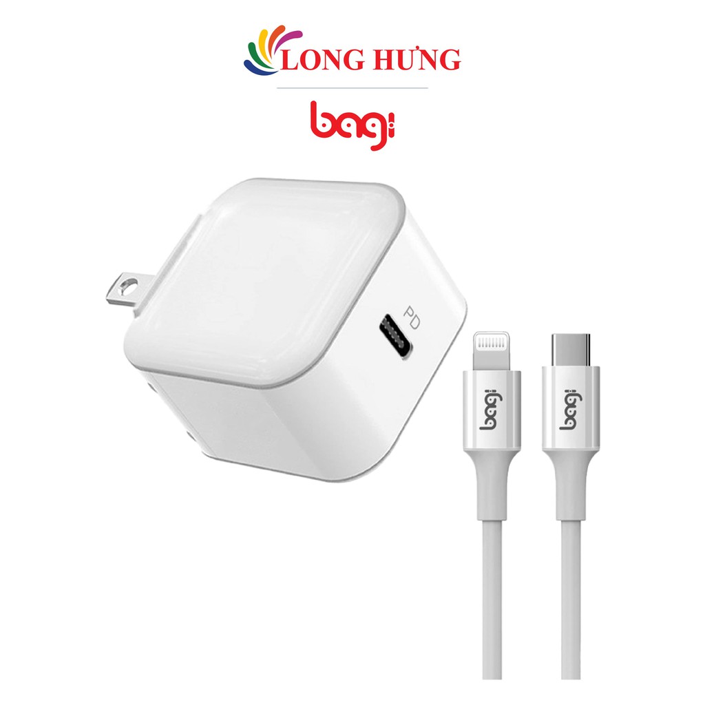 Combo cốc sạc Bagi QC 4.0 20W 1Type-C + Cáp USB Type-C to Lightning 2.0 1.2m CB-PD20 - Hàng chính hãng