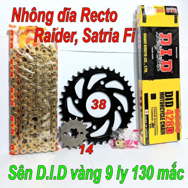NSD Sên DID vàng 9 ly . Nhông dĩa RECTO cho Raider/ Satria Fi.
