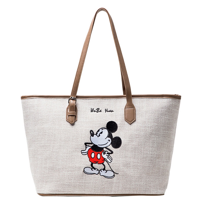 Túi Xách Thời Trang Mùa Hè Thêu Hình MICKEY, Túi Cói Đi Biển Mang Phong Cách Vintage