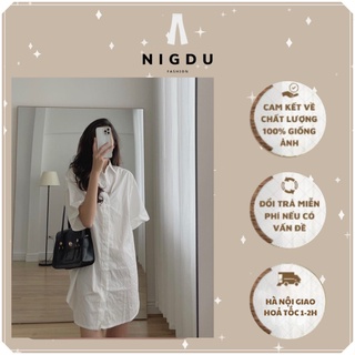 Váy sơ mi nữ dáng basic NIG DU, váy sơ mi freesize nữ trơn cao cấp chất thô mềm