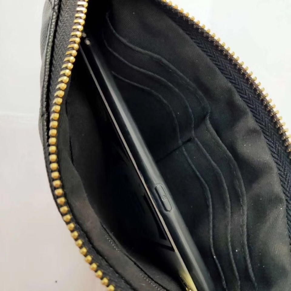 CHANEL Caviar leather clutch Chain wristlet bag With box women purse