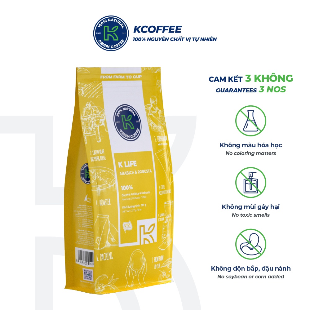 Cà phê rang xay nguyên chất xuất khẩu K Life 227g thương hiệu K COFFEE