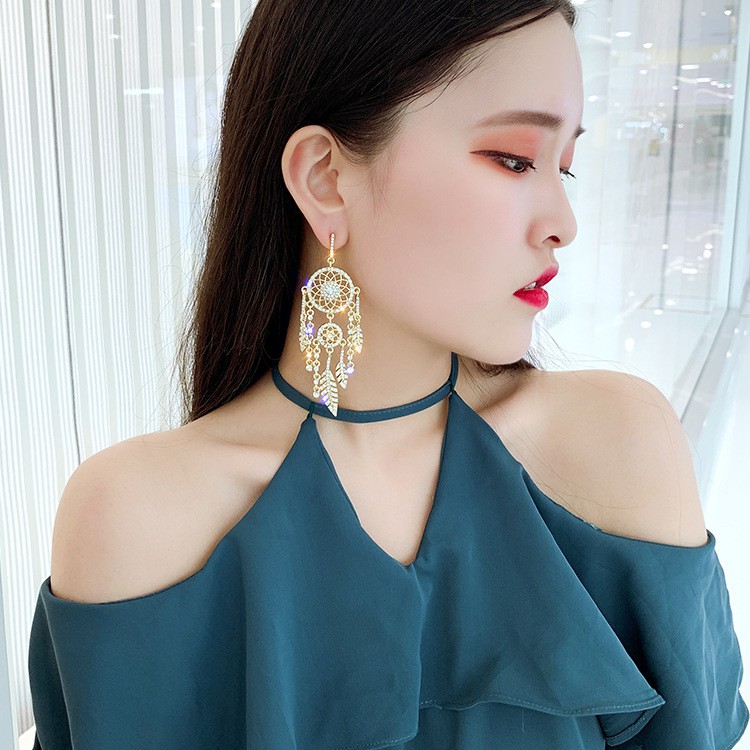 Bông tai Dream Catcher tua ngọc cổ tích_M1088