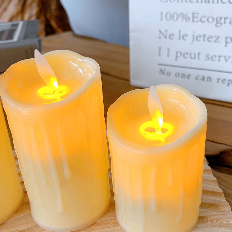 Nến điện tử 5 cây nến pin vỏ nhựa sáp chảy đung đưa như thật trang trí Huydecor