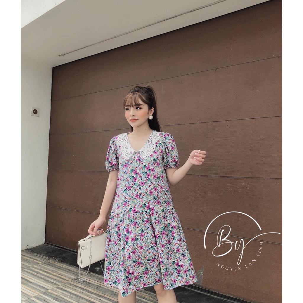 Váy hoa babydoll cổ ren