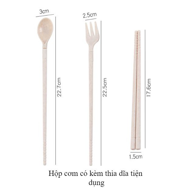 Hộp cơm lúa mạch 3 ngăn tặng kèm thìa đũa inox