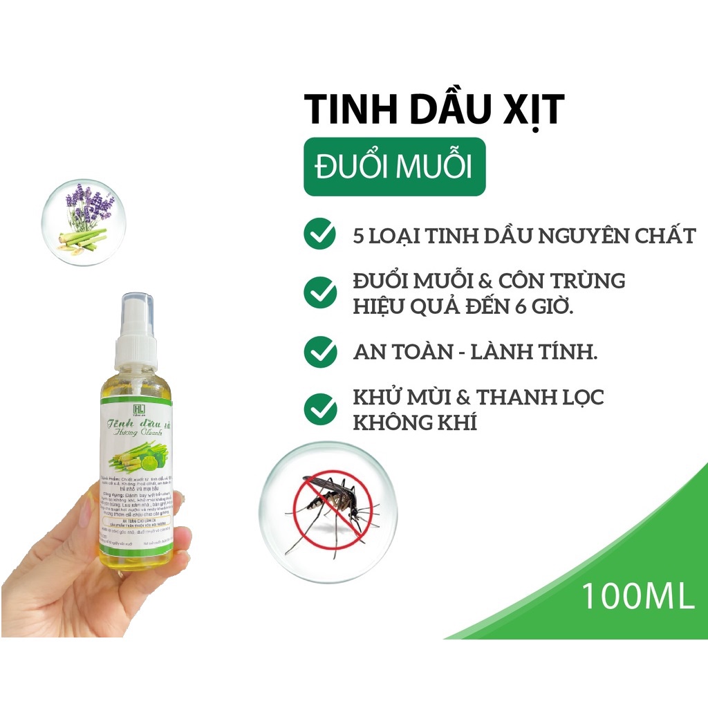 Tinh dầu đuổi muỗi thơm phòng hương sả chanh dạng chai xịt cỡ Lớn 100ml